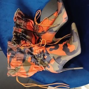 Orange camflage women's boots